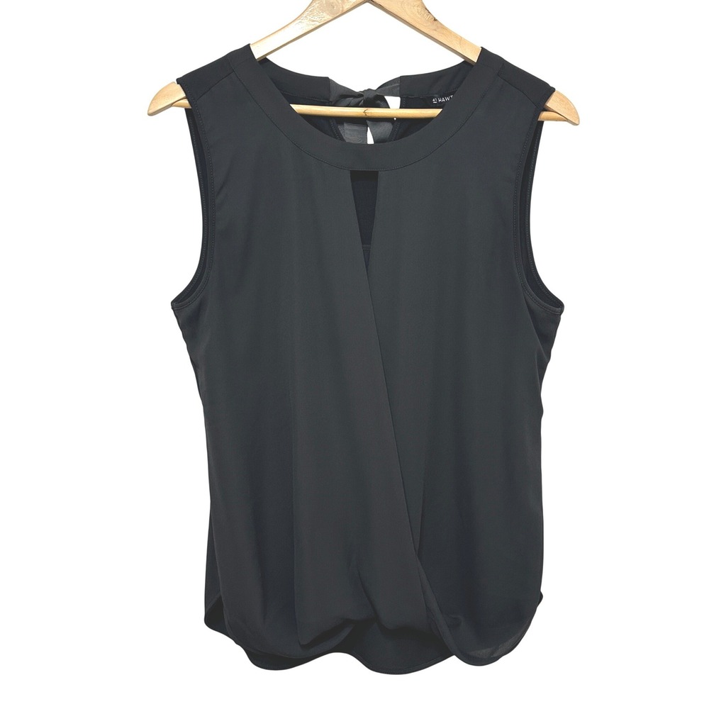 41 Hawthorn Crossfront Blouse Womens L Black Sleeveless Keyhole Dressy Office